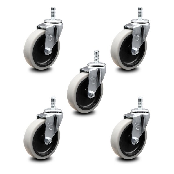 4 Inch Thermoplastic Rubber Wheel 5/16 Inch Threaded Stem Caster SCC, 5PK